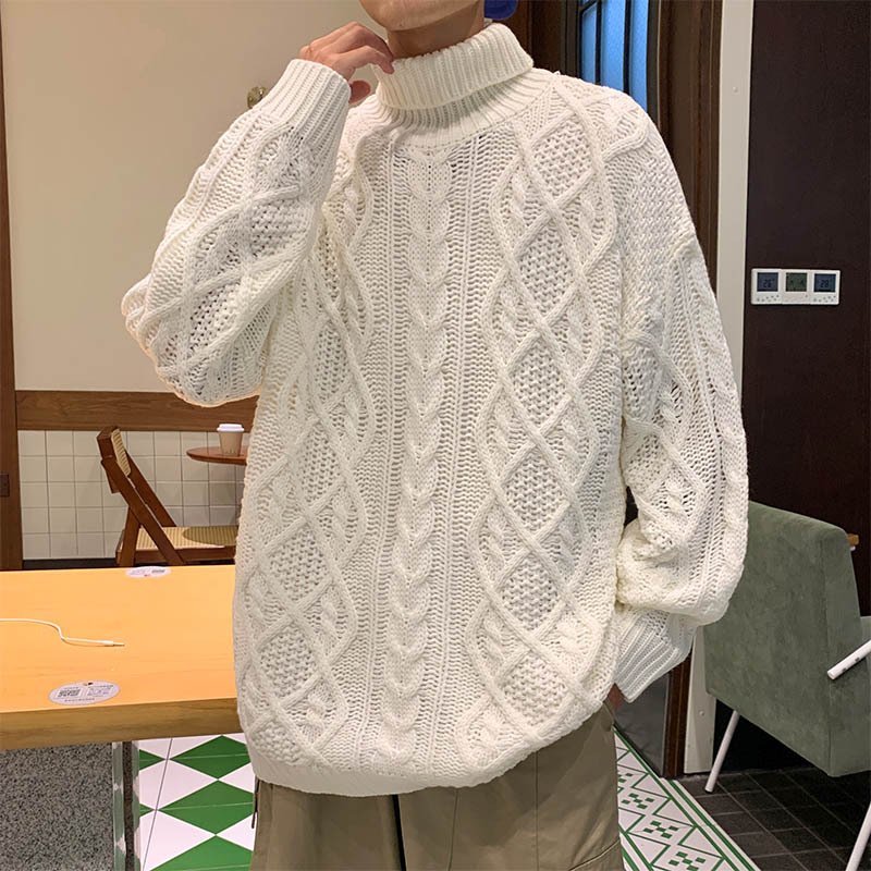 Japanese-style Retro Green Jacquard Turtleneck Sweater