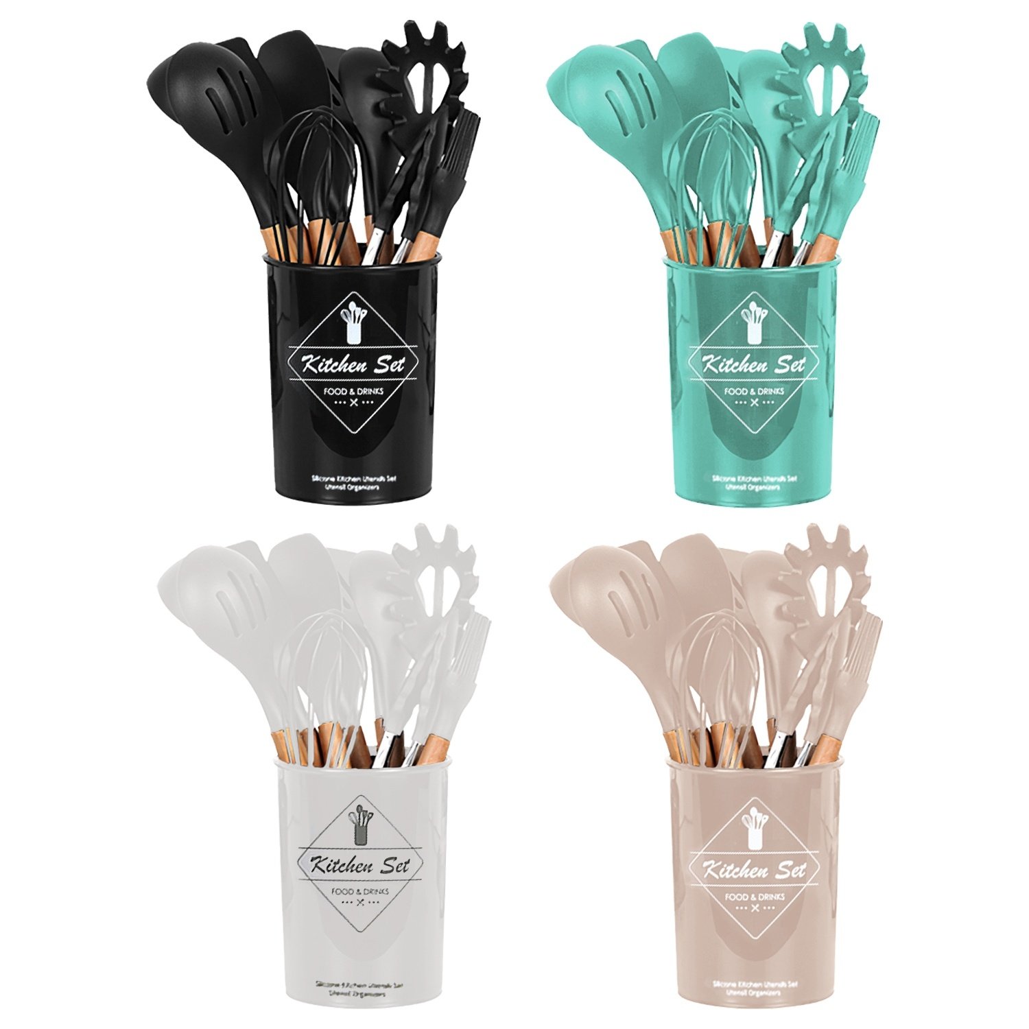4 Colors Options — Set Of 35Pcs Kitchen Cooking Utensils Set Spatula Set Baking Utensil Set Kitchen Accessories Necessities With Holder Egg Whisk Separator Tong Turner Spoons Cups