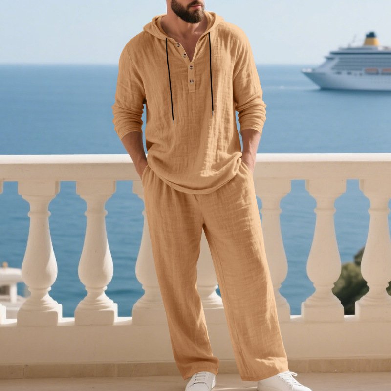 Men’s Casual Home Wear Set Long Sleeve Pants With Hood