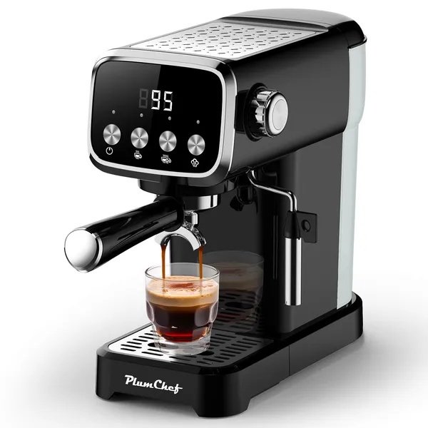 20 BAR Slim Vertical Espresso Machine With Milk Frother, Built-in Cup Warmer, 43 OZ Detachable Tank, For Rich Espresso, Americano, Latte, Compact Space-Saving Design, Screen Button, Black