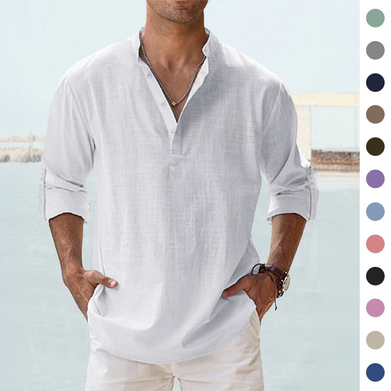 New Men’s Casual Blouse Cotton Linen Shirt Loose Tops Long Sleeve Tee Shirt Spring Autumn Casual Handsome Men’s Shirts