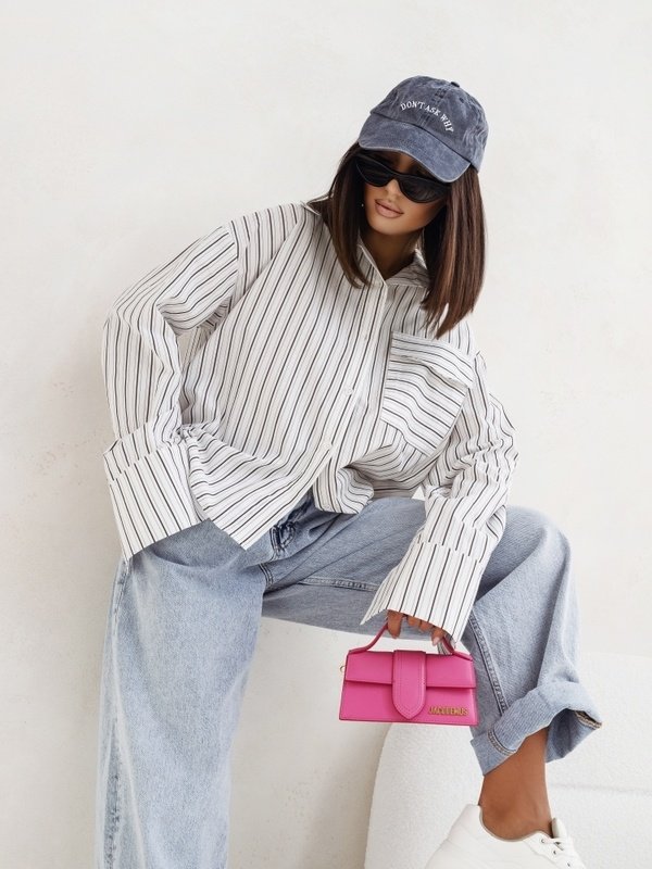 2026 NEW Women’s Casual Stripes Shacket Button Down Long Sleeve Shirt Jacket Coats With Pockets