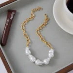 Elegant 18K Gold Stainless Steel Baroque Pearl Necklace - Image 5
