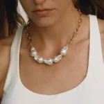 Elegant 18K Gold Stainless Steel Baroque Pearl Necklace - Image 6