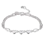 Stylish Silver-Plated Minimalist Heart-and-Feather Bracelet For Women - Image 4
