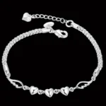 Stylish Silver-Plated Minimalist Heart-and-Feather Bracelet For Women - Image 6